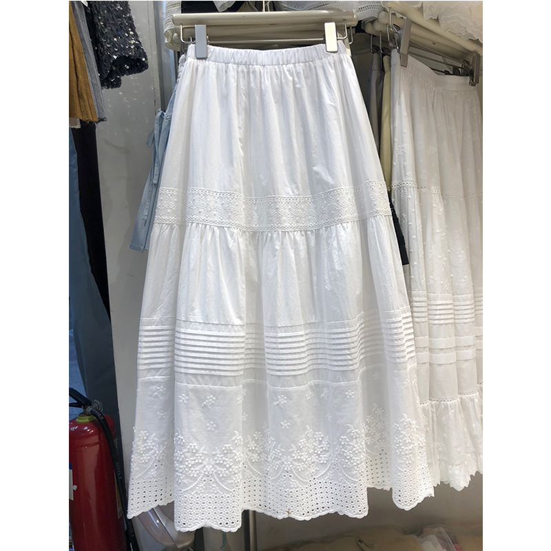 Jupe mi-longue en dentelle élégante, taille haute, ample, mode coréenne décontractée, couleur unie, Design pour filles chaudes, jupe blanche Chic