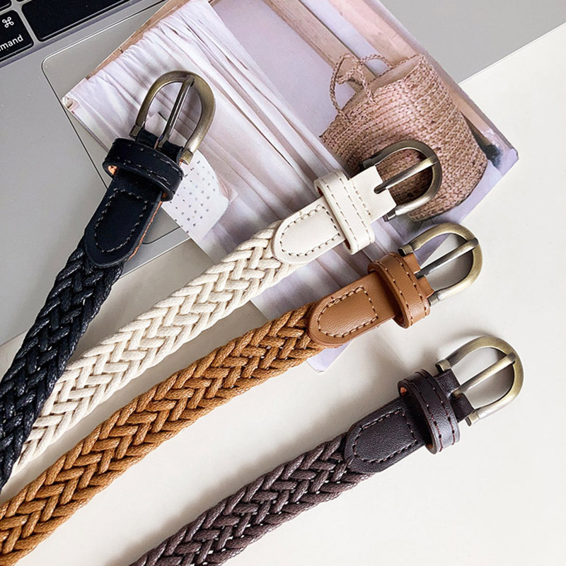 Ceinture fine tissée tendance 1,7x110cm, accessoires vintage pour jeans et robes, ceinture simple à boucle ardillon pour femme, Cinturones Para Mujer