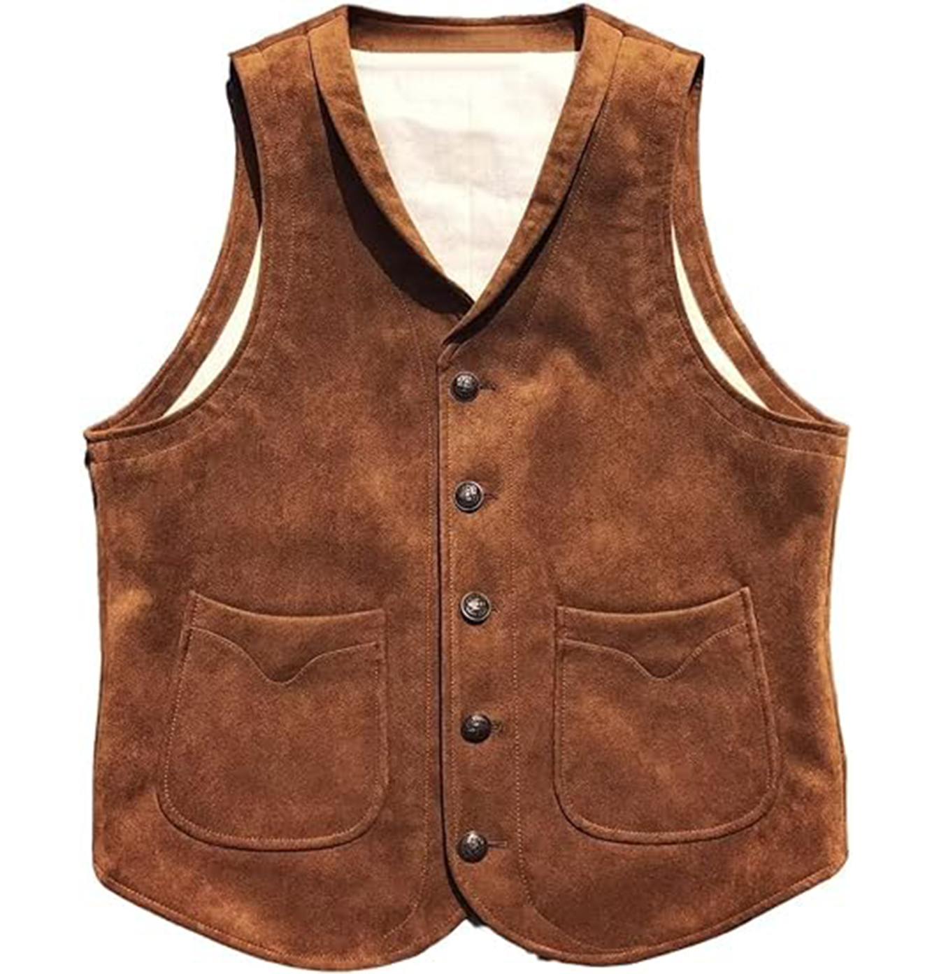 Gilet de Costume Homme en Daim Marron, Coupe Slim, Col Revers, Double Boutonnage, Style Business et Décontracté, Idéal pour Mariage et Cérémonie