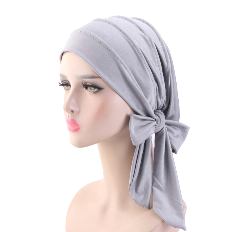 Nouveau chapeau foulard à longue queue de couleur unie femmes chapeau de chimio casquette de base respirante foulard musulman chapeau