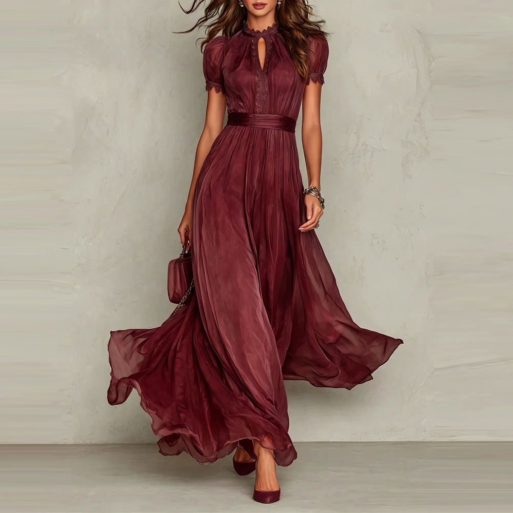 Robe pour femme, Nouvelle collection été 2026, élégante, col en V, taille cintrée, respirante, amincissante, avec volants, grande jupe évasée pour filles