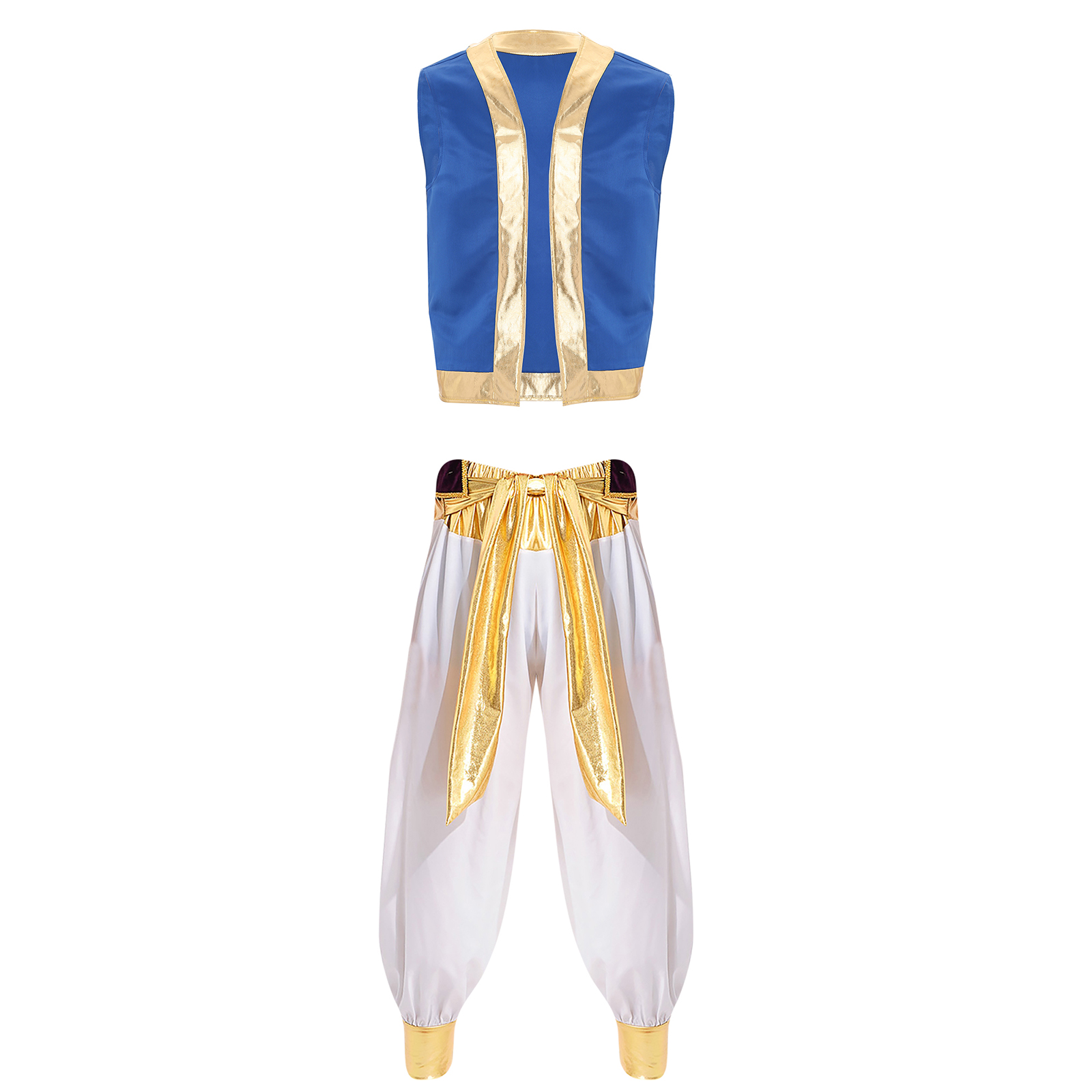 Costume de prince arabe pour homme adulte, tenue de cosplay de capitaine, veste brillante à ouverture frontale avec garniture scintillante et pantalon long à ceinture