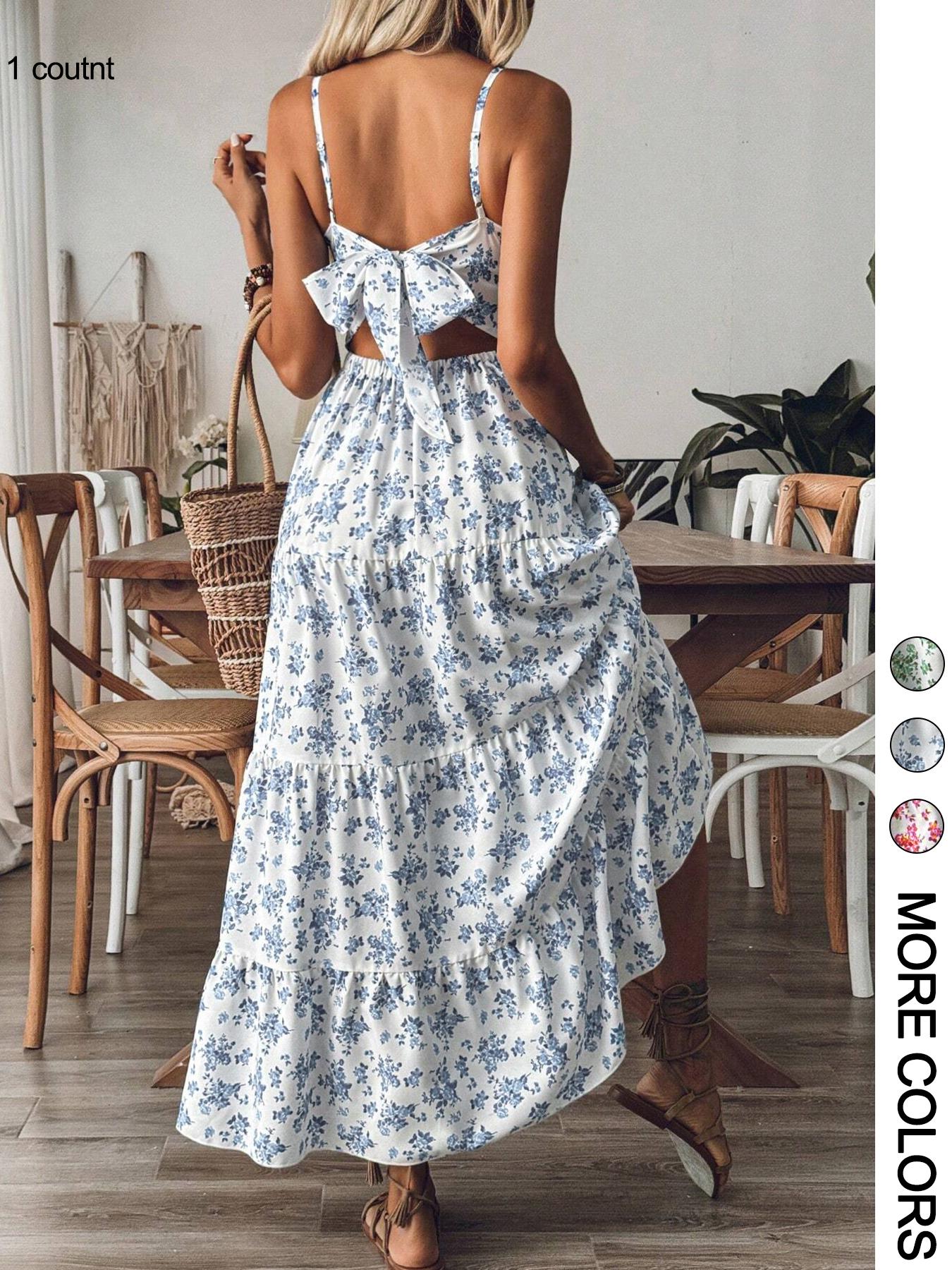 Robe à bretelles imprimé Floral pour femmes, jupe décontractée à bord froncé, adaptée à un usage quotidien décontracté, robe pour dames