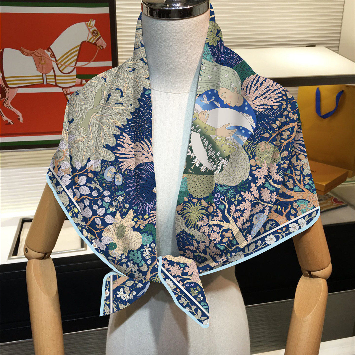 Écharpe en soie twill de luxe de 90 cm, nouvelle conception imprimée, grande écharpe carrée pour femmes, écharpe décorative de protection solaire d'extérieur, foulard