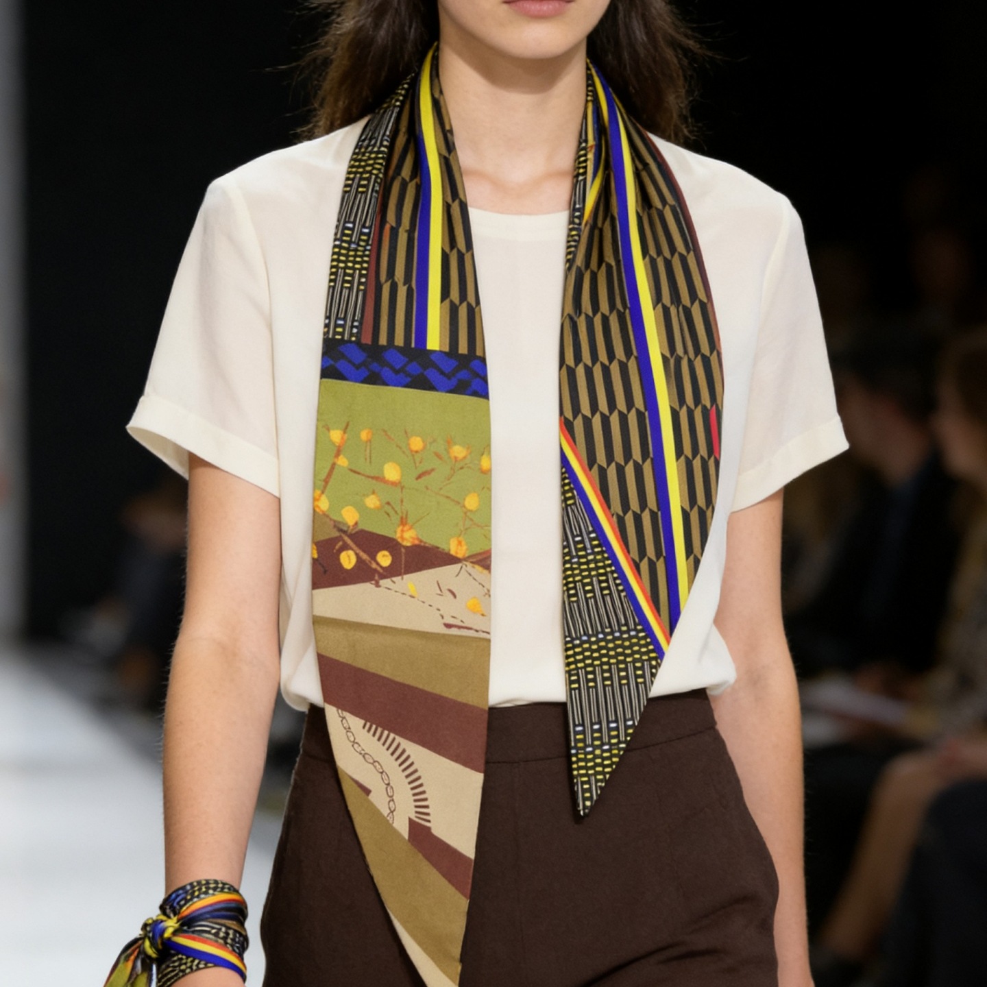 Foulard en soie biaisé imprimé de luxe pour femme, ruban long pour cheveux, cravate, foulard pour sac à main, foulard fin en satin, ceinture en jean