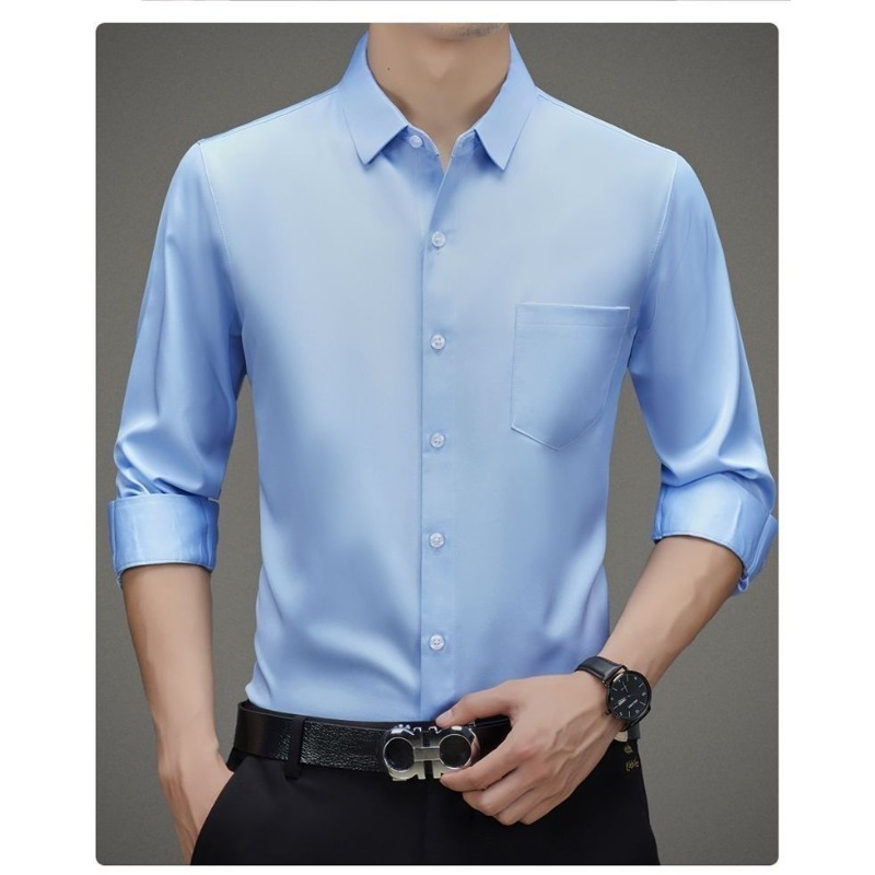 Chemise en soie de mûrier pour hommes, haute qualité, manches longues, poches, haut de gamme, Business, décontracté, élastique, Anti-rides, sans repassage