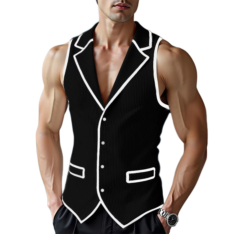 Gilet en velours côtelé pour homme, coupe ajustée, col rabattu, sans manches, pour costume, usage quotidien, patchwork, soirée, banquet, vêtement d'extérieur sans manches