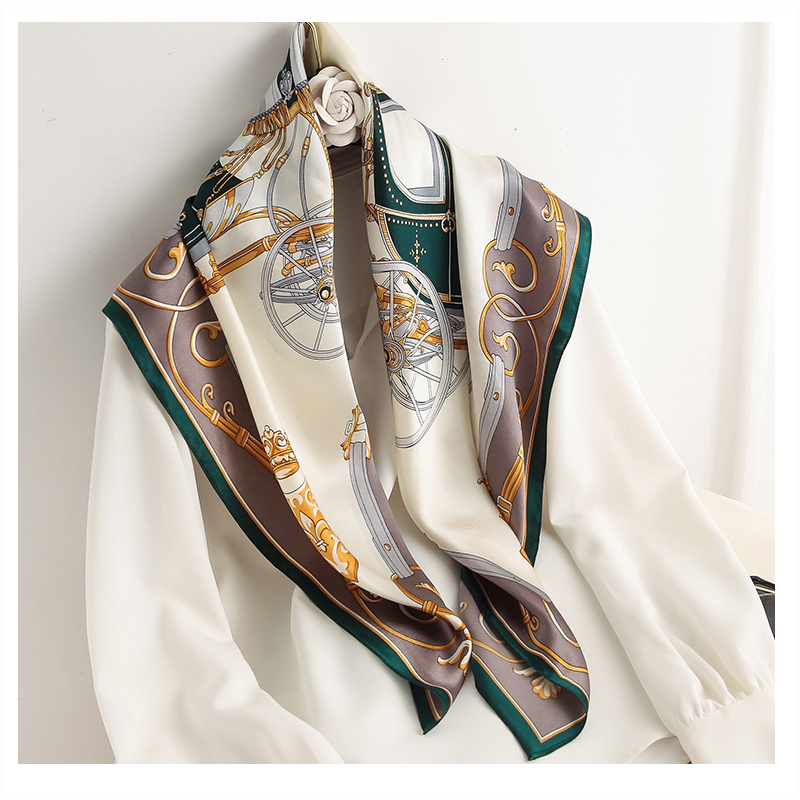 90*90 cm femmes carré Foulard en soie marque de luxe grand châle Foulard imprimé bandeau femme Foulard Bandana enveloppes Hijab foulards