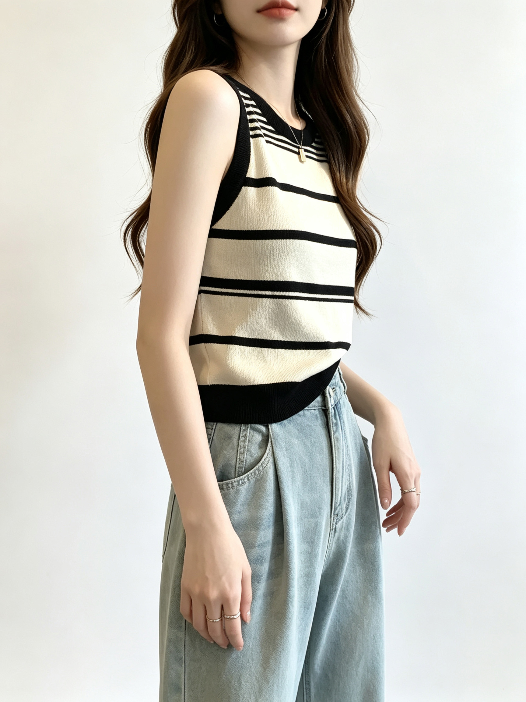 Nouveau T-shirt court en tricot rayé pour femme, style fille, gilet mode coréenne, vêtements vintage mignons, mode estivale