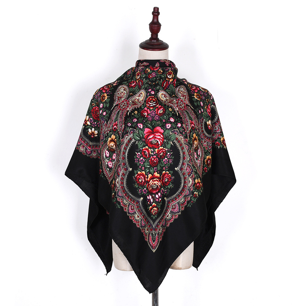 Foulard Carré Russe de Luxe à Imprimé Floral pour Femme, Châle Bandana, Mouchoir, Enveloppe la Tête, Protection Solaire, Voyage, 110x110cm
