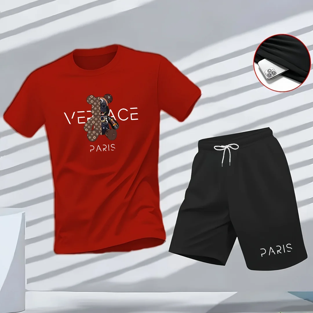 T-shirt d'été pour hommes, streetwear tendance, T-shirt hip-hop à manches courtes, T-shirt décontracté pour le sport et le fitness en plein air et short tw