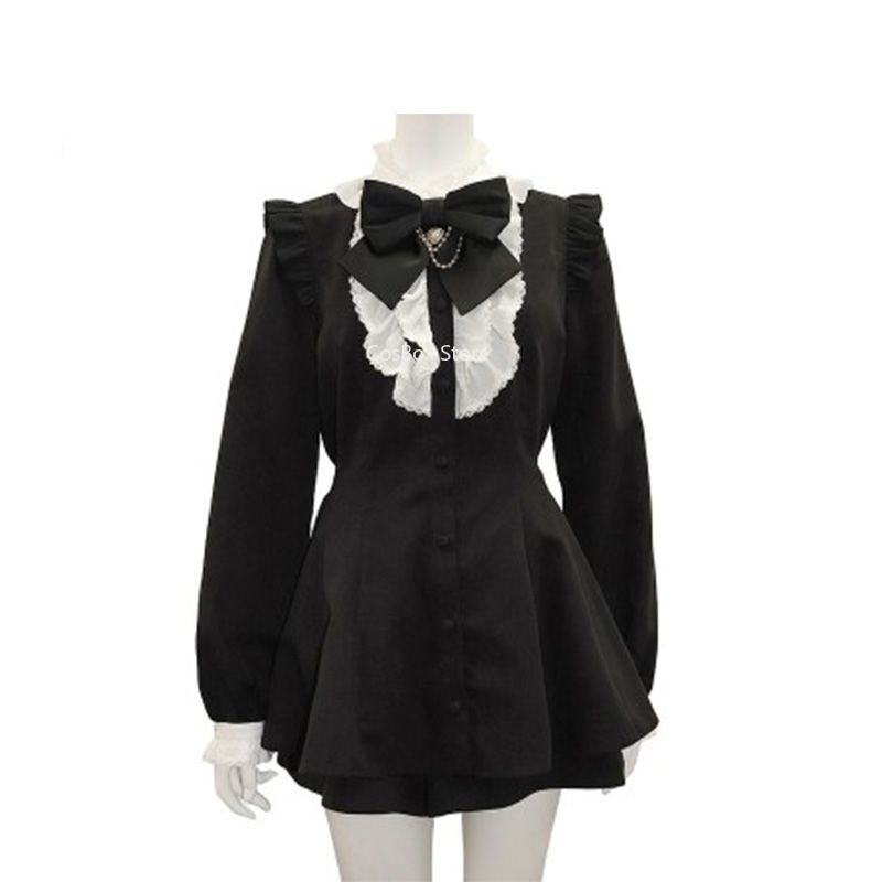7 Styles Jirai Kei Robe à carreaux noirs avec nœud, dentelle, manches longues ou courtes, jupe, tenue Lolita Kawaii sombre et douce Ryousangata, style japonais