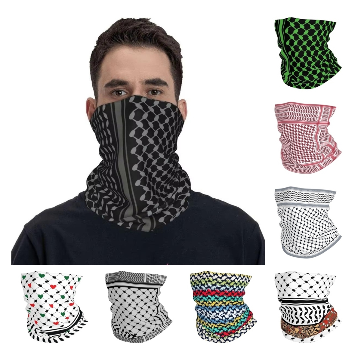 Keffiyeh en noir Shemagh tactique Bandana cache-cou imprimé cagoule écharpe chaude chapeaux randonnée unisexe adulte hiver