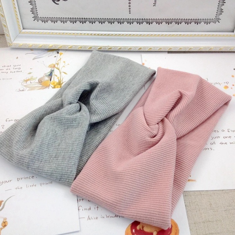 Femmes filles couleur unie bandes de cheveux tricoté coton bandeaux Vintage croix Turban pansement Bandanas bandeaux cheveux accessoires