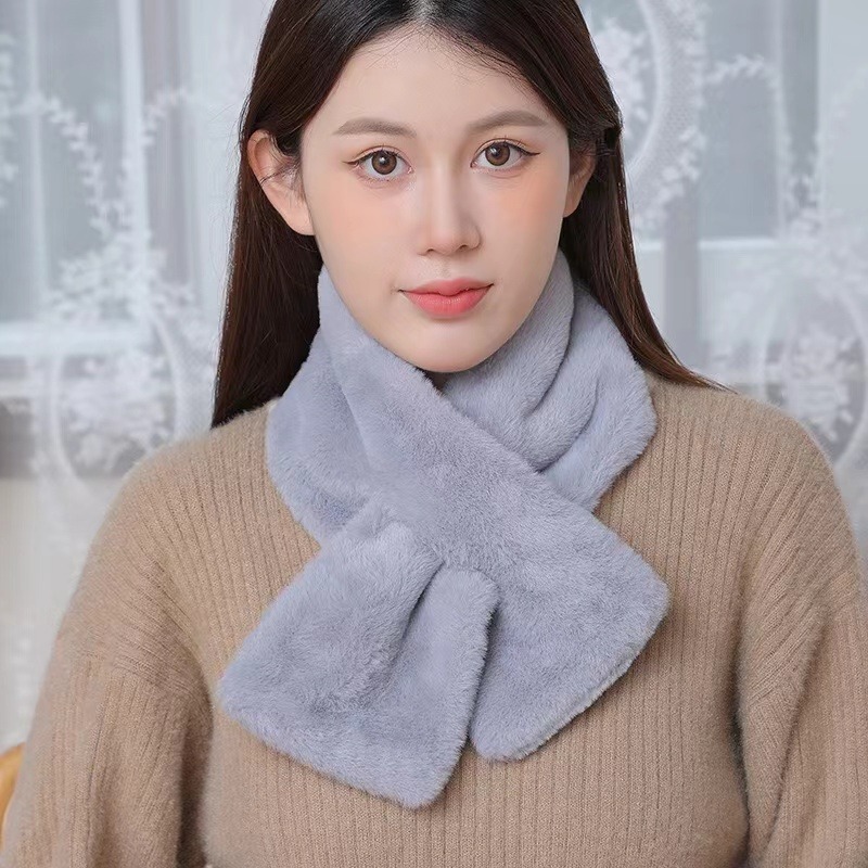 Écharpe coréenne d'hiver en fausse fourrure de lapin pour femmes et filles, écharpe en peluche douce, couleur unie, col chauffant, cadeau de noël