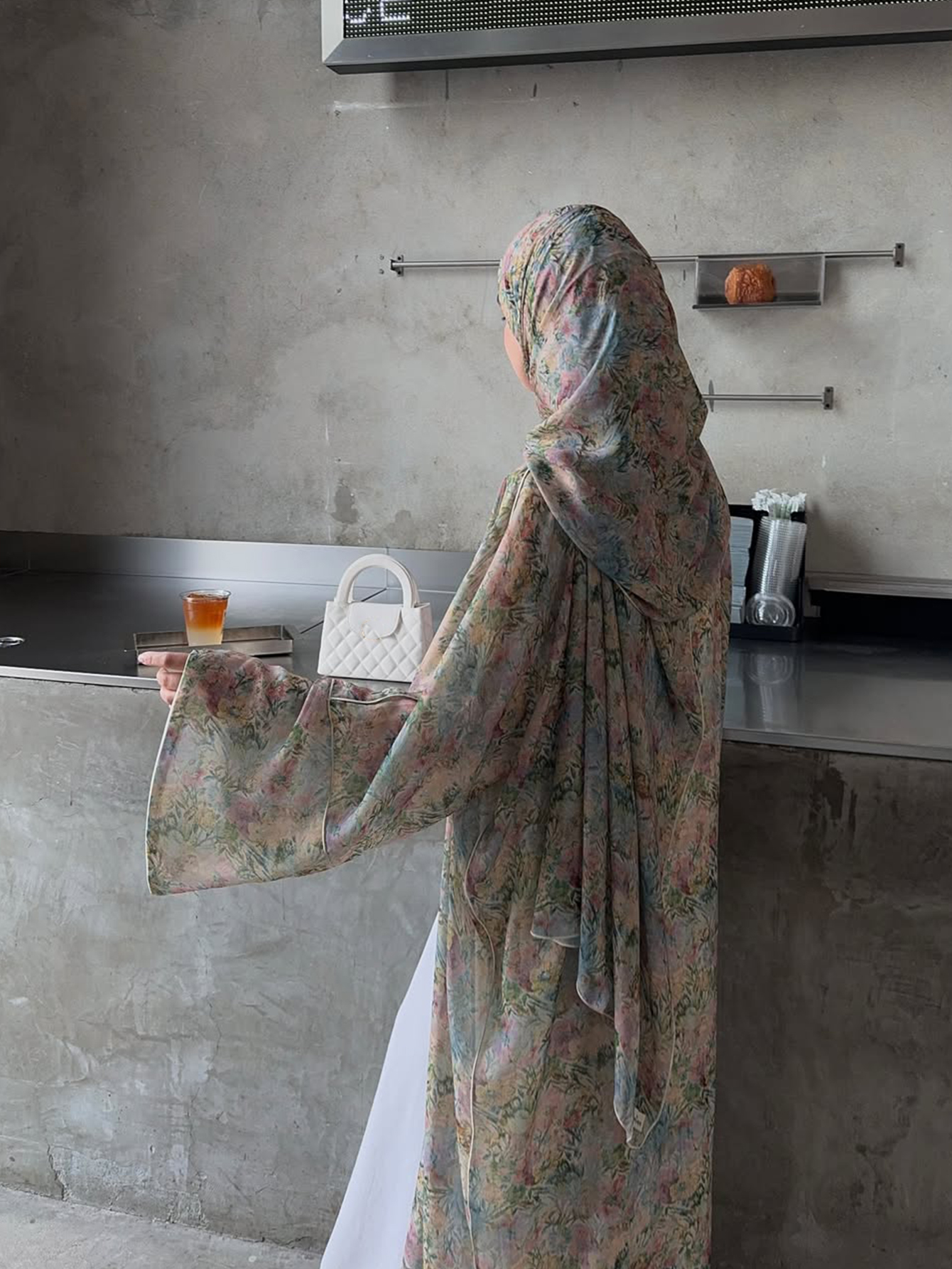 Cardigan traditionnel arabe élégant du moyen-orient, Robe Abaya à manches longues et imprimé Floral avec foulard