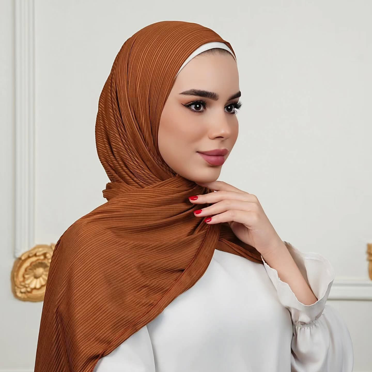 Jersey côtelé Hijab instantané bon point maillot extensible écharpe plaine froissé enveloppes plaine musulman Turban bandeau châles