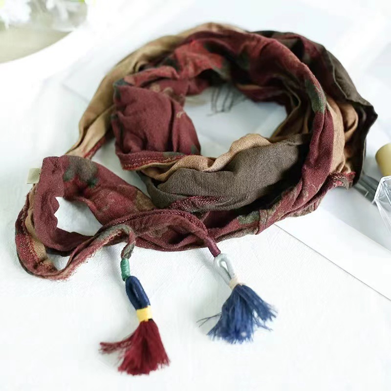 Rétro femmes écharpe impression florale contraste couleur coton mode hiver automne rétro décontracté longue écharpe femme YoYiKamomo