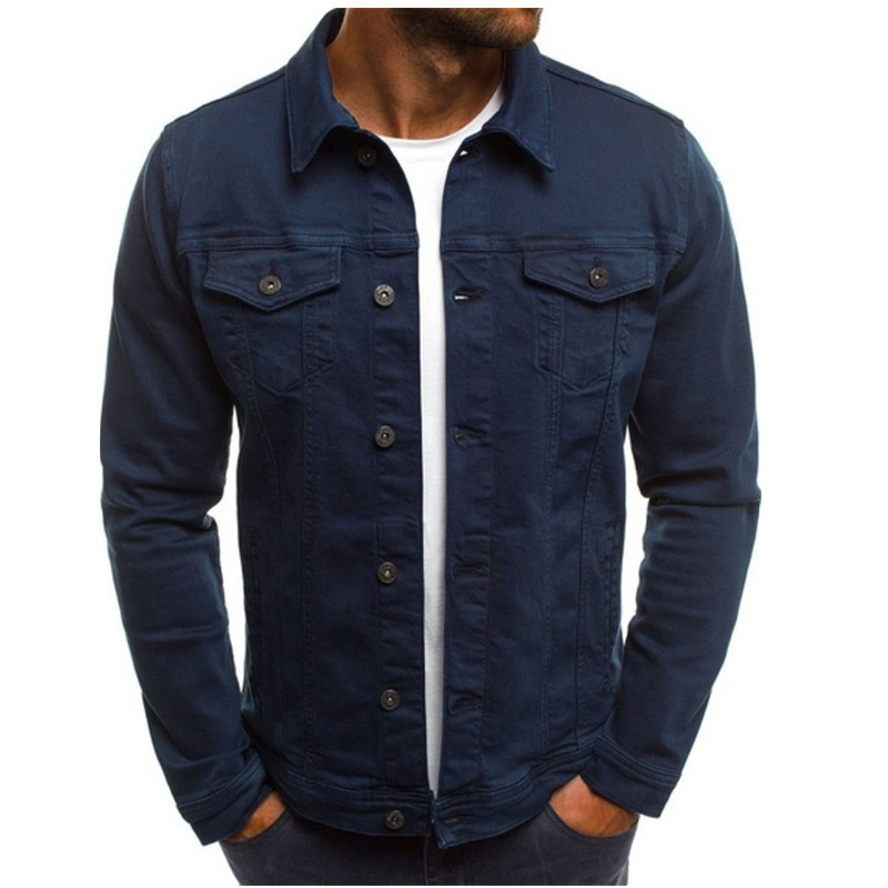 Veste en jean pour homme Printemps-Automne, style mode, à col à revers et boutonnée, type Trucker, Streetwear, Veste de travail, Veste de motard