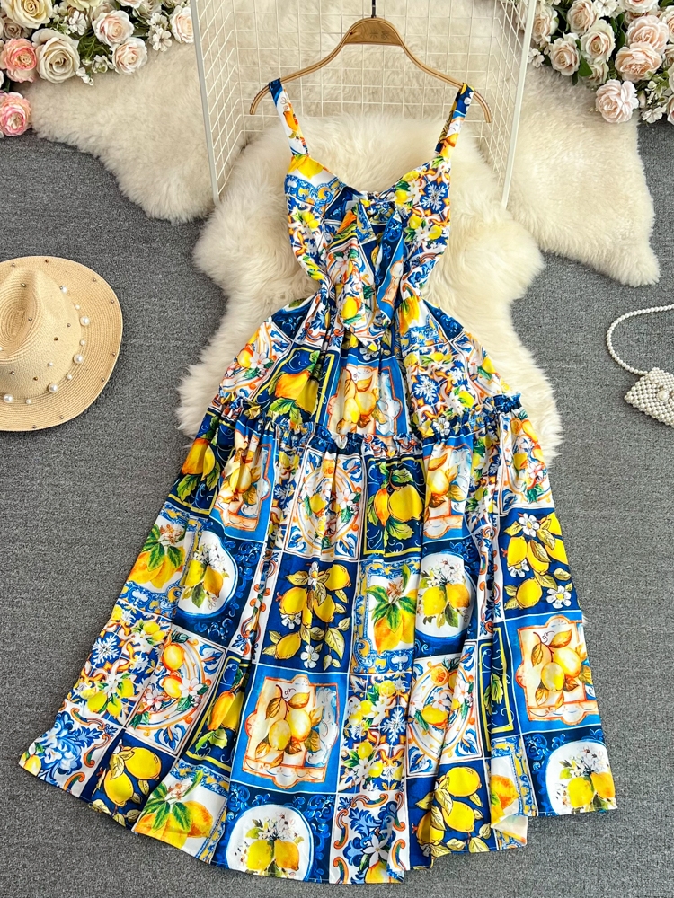 Robe Longue de Plage Française pour Femme, Col en V, Coupe Trapèze, Imprimé Floral, Éducatif, Été
