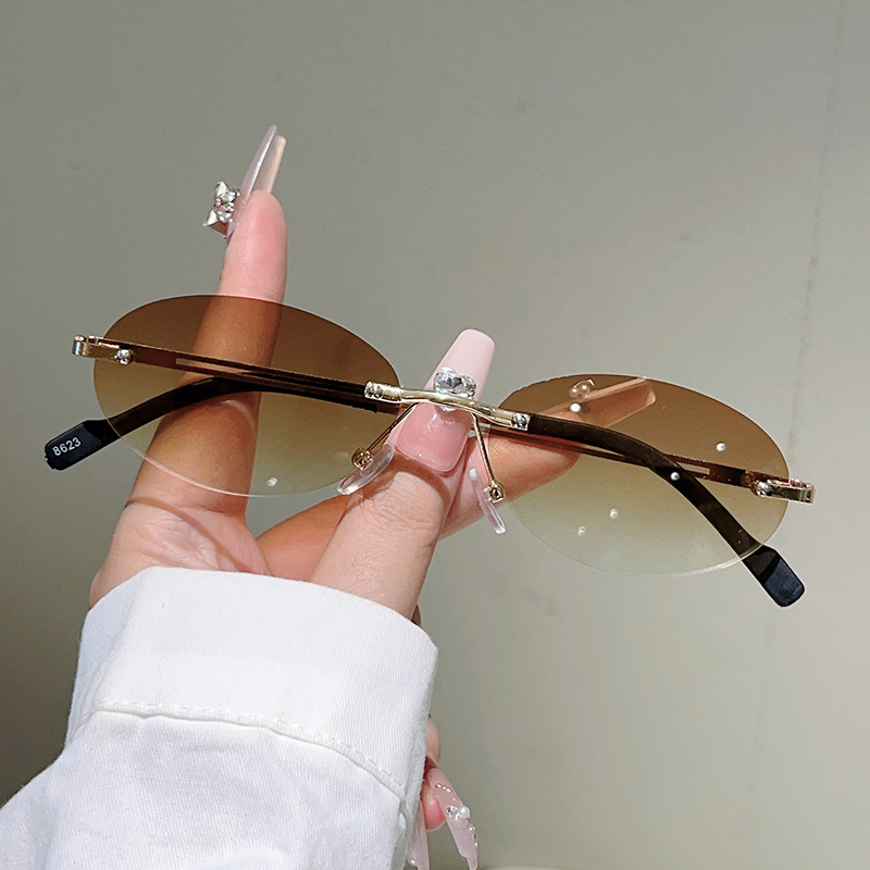 Lunettes de soleil ovales sans monture 2026 pour hommes, dégradées, tendance, pour femmes, nouveau design vintage de marque, décontractées
