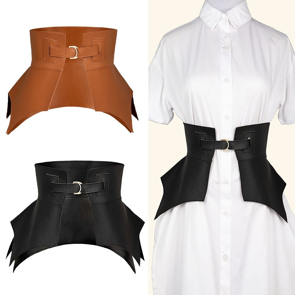 Ceinture corset en cuir PU pour femme, longue et large, irrégulière, noire et marron, style punk, mode automne et hiver