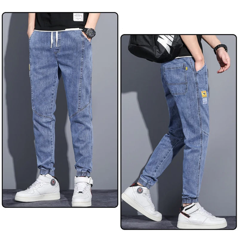 Hommes jean élastique cravate sarouel Denim pantalon mâle lié pieds concepteur Cargo Joggers Denim pantalon quotidien jambe étroite Jeans décontractés