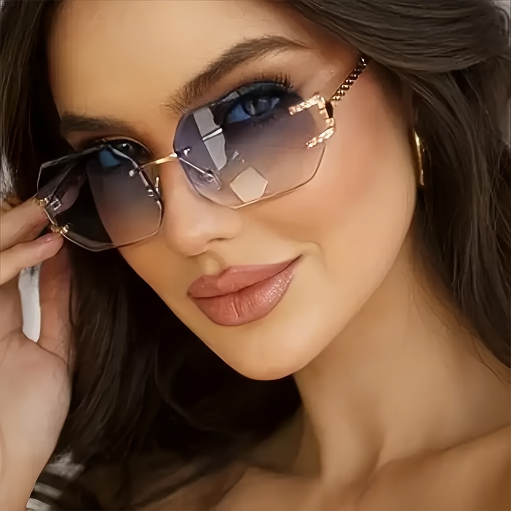 Lunettes de soleil sans monture à la mode pour femmes, lunettes tendance parfaites pour les voyages d'été et les vacances à la plage