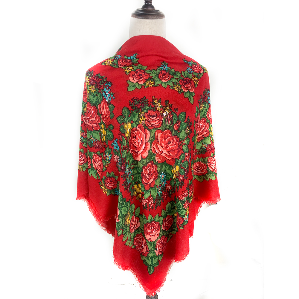 Foulard carré national russe 120*120cm pour femme, foulard bandana de luxe à imprimé floral, châle ukrainien, babouchka, hijab, couvre-chef