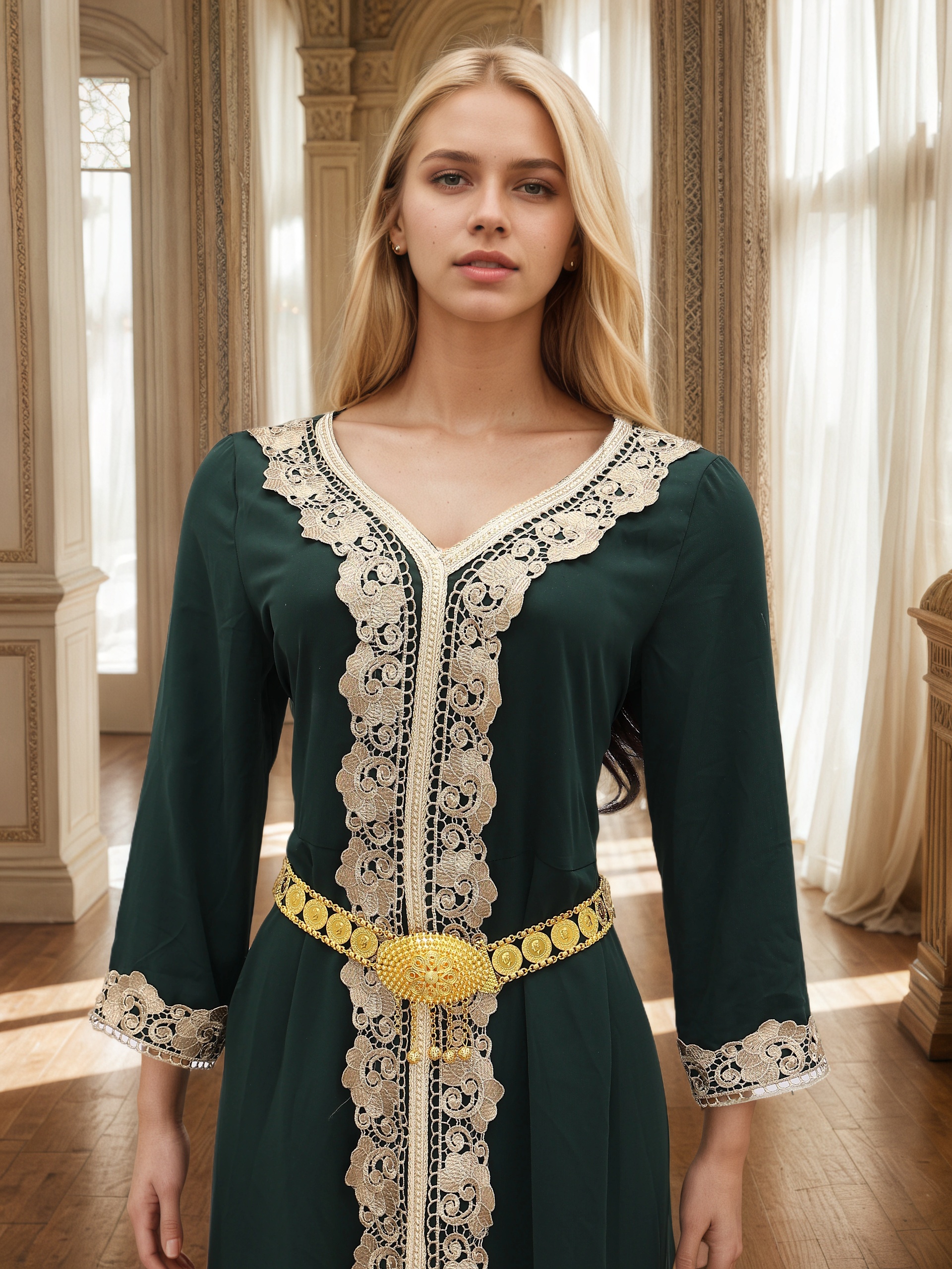 Ceinture caftan plaquée or 22 carats pour femmes, chaîne de taille arabe de Style turc, chaîne de corps pour Festival de Gala de mariage du moyen-orient, cadeau