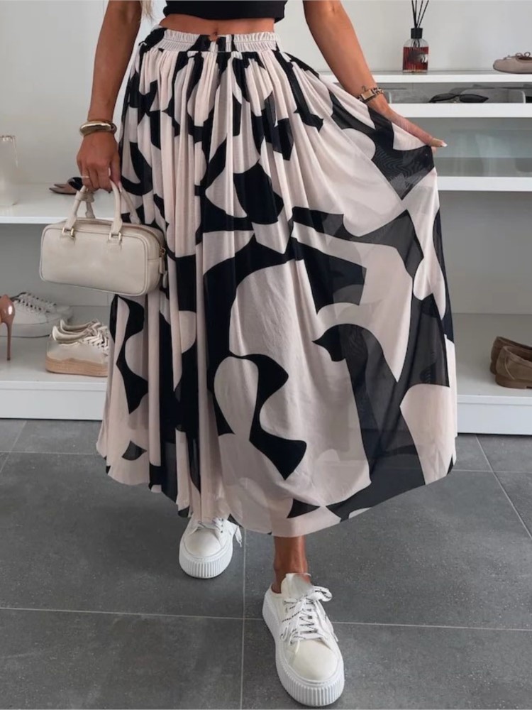 Jupe ample imprimée élégante pour femmes, jupe longue décontractée, taille haute, mode vacances, plage, fête, vêtements pour femmes, nouvelle collection été