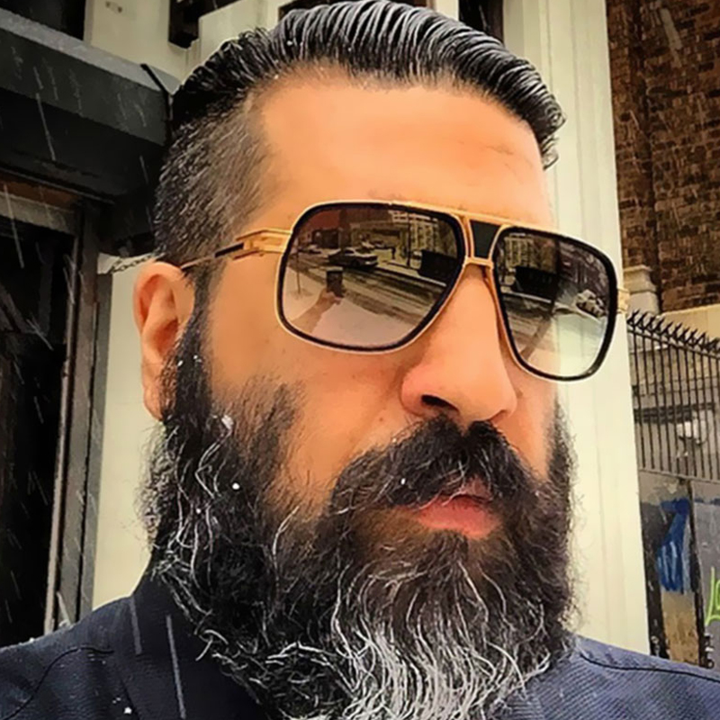 Lunettes de Soleil Rétro à Monture Carrée Dégradée en Métal, Accessoire de Marque de Styliste, Vintage Respzed Black Shades, pour Homme et Femme