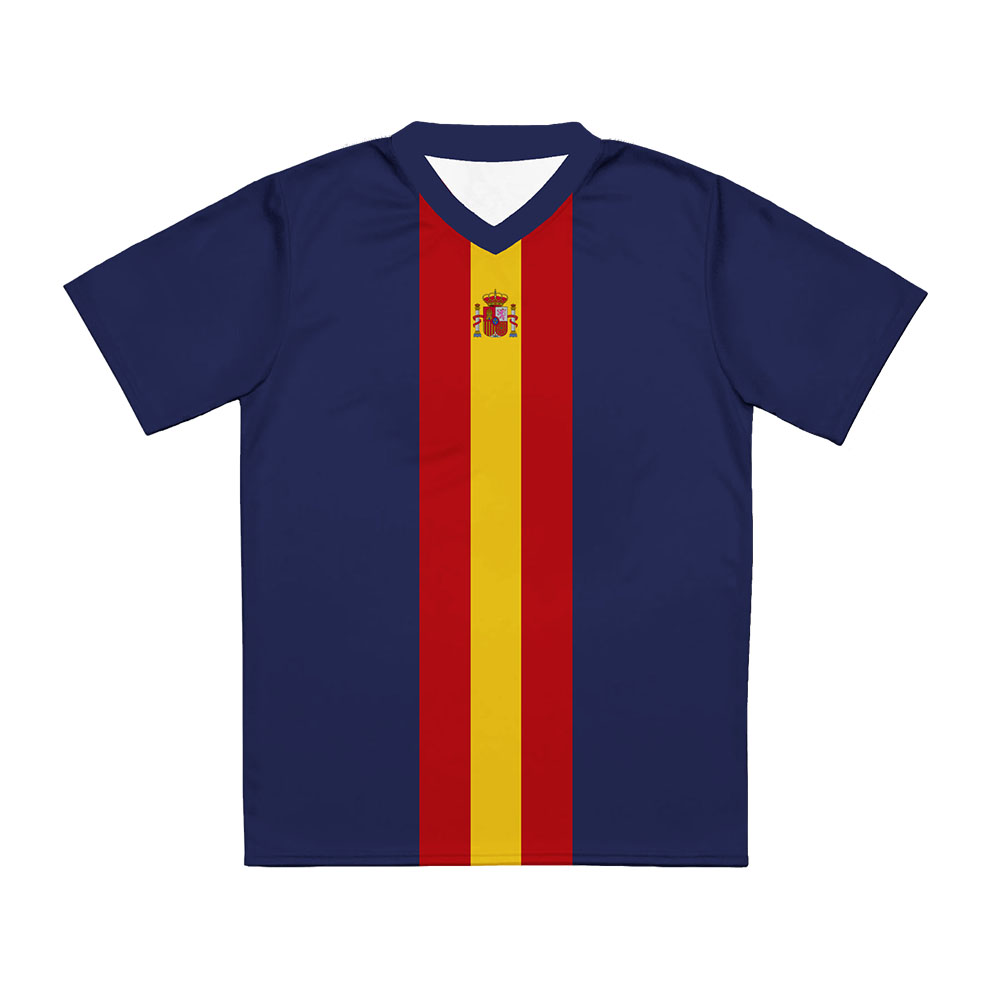 Espagne Maillot de football unisexe Streetwear d'été Col en V T-shirt imprimé tendance à manches courtes T-shirts décontractés unisexe