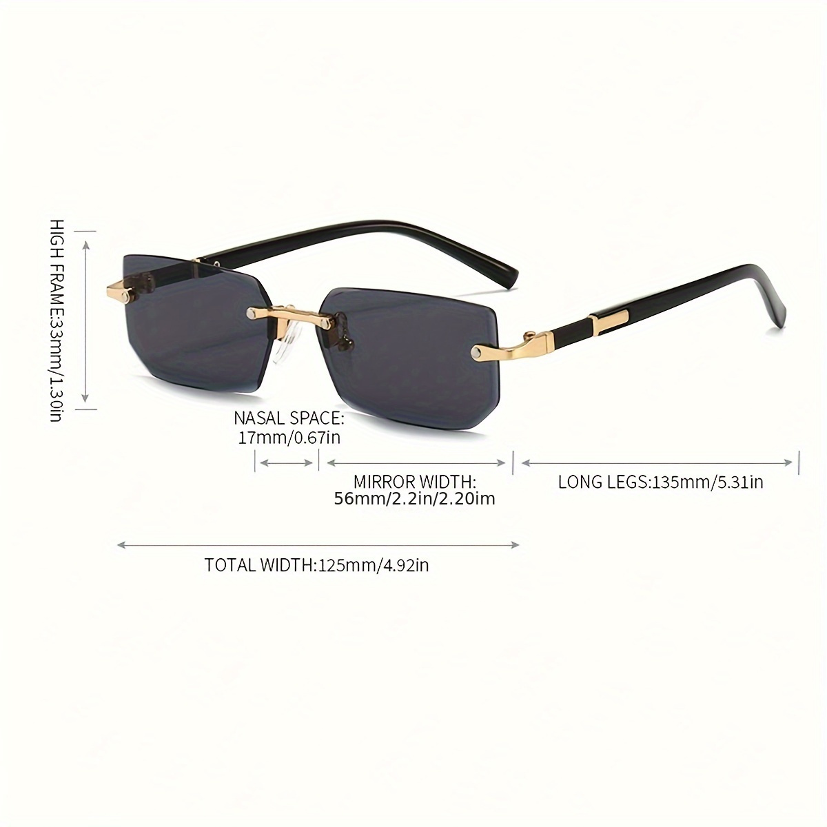 Lunettes de soleil rectangulaires sans monture pour hommes et femmes, petites lunettes de soleil carrées, lunettes de plage pour hommes, lunettes de voyage de vacances, 1PC