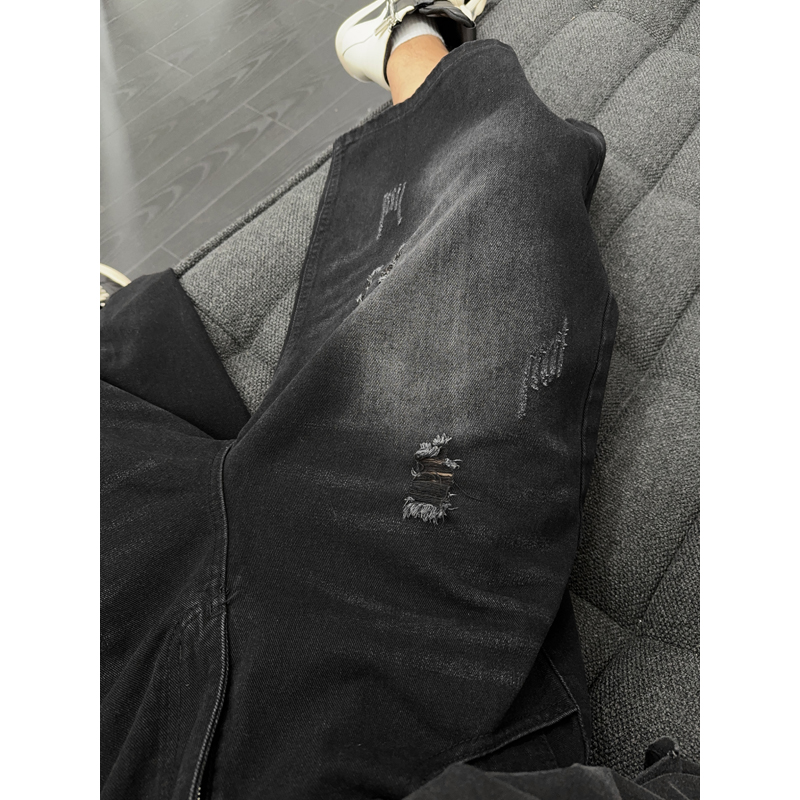 Shorts en jean déchirés et usés unisexe style streetwear américain décontracté coupe droite ample sept-quarts pour l'été