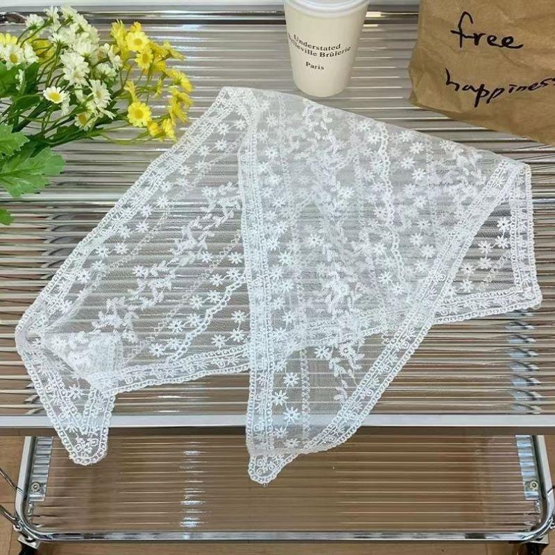 Écharpe en dentelle florale tissée blanche pour femmes, enveloppes de cheveux, écharpe de sauna triangle rétro, chapeau, bande de sauna photo de voyage, accessoires pour cheveux Ins, nouveau