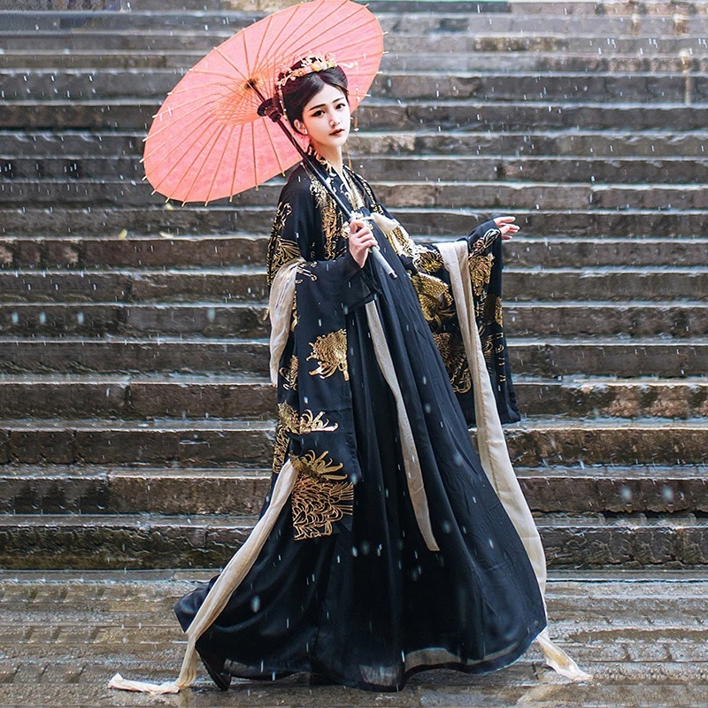 Robe traditionnelle chinoise de prairie pour hommes et femmes, ensembles Hanfu noirs, vêtements jumelés pour couple, costume de cosplay d'Halloween, danse financière