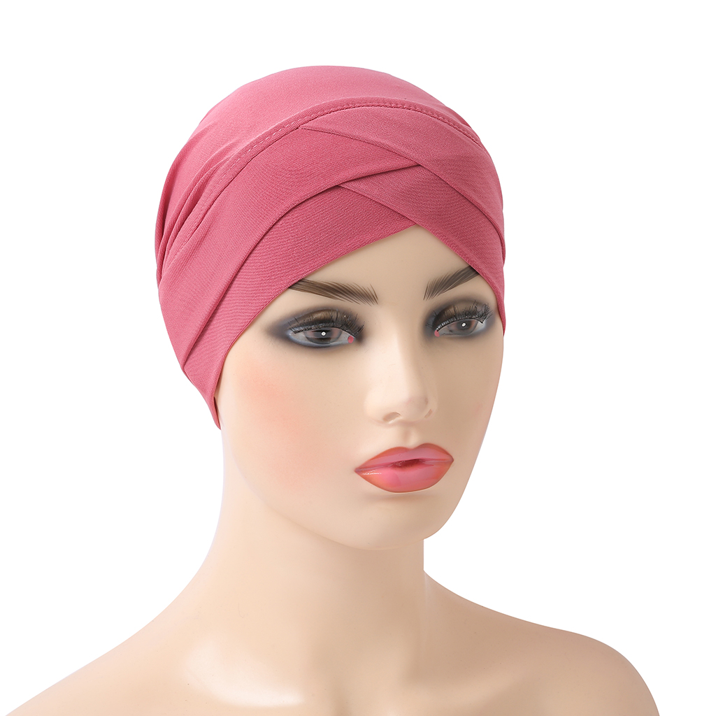 H117 front croisé musulman Turban couleur Pure extensible intérieur Hijabs pour casquettes prêt à porter femmes foulard sous le Bonnet