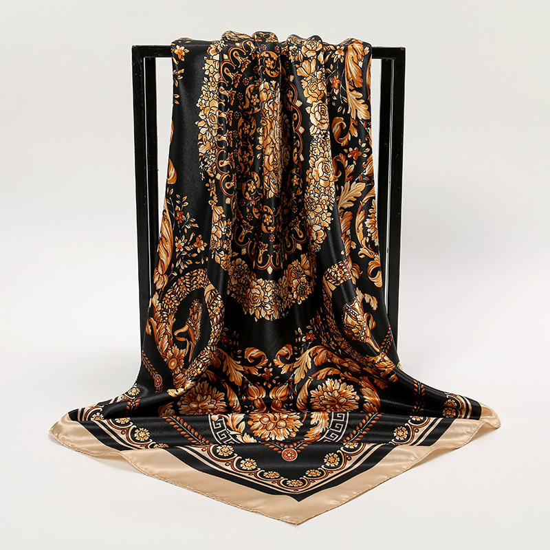 Foulard carré en soie pour femmes, bandeau doux, Vintage, Hijab, imprimé floral, Pashmina, Bandana, 2024