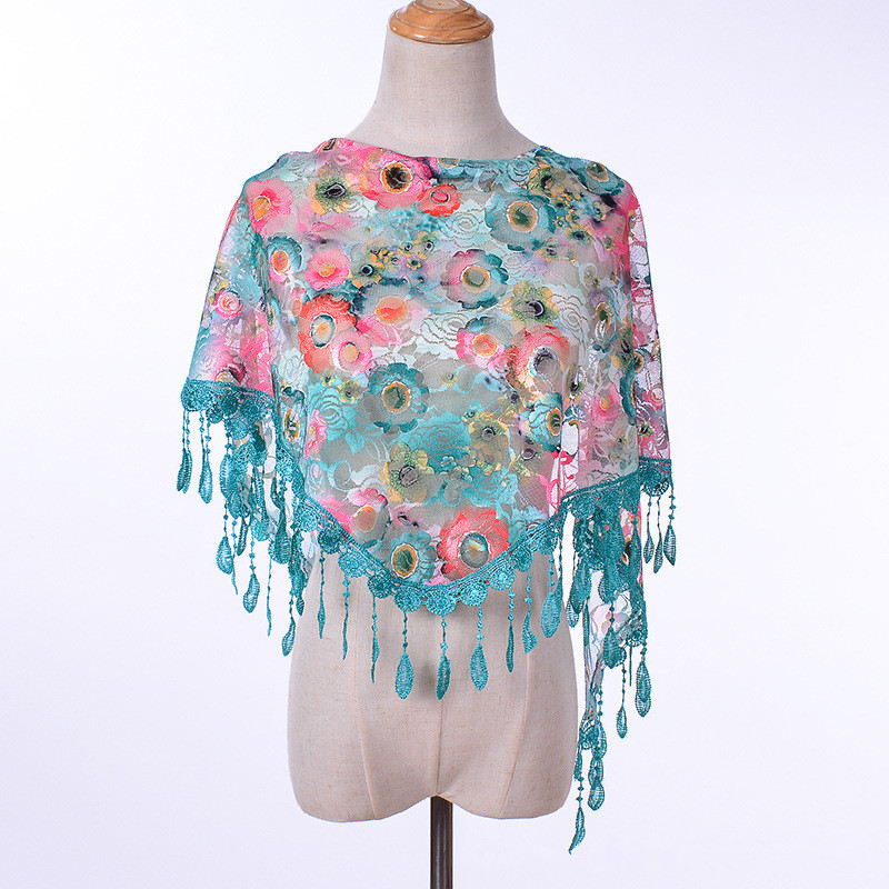 Écharpe triangulaire en dentelle avec pompon pour femmes musulmanes, châle à fleurs, élégant et respirant, accessoires d'extérieur pour mariage, 50x150cm, nouvelle collection