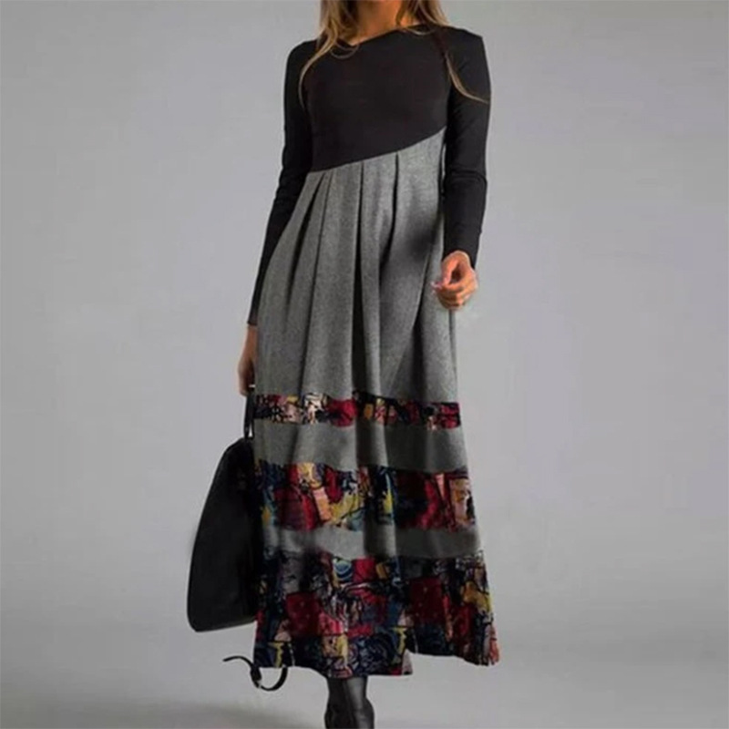 2025 robe automne Roupas Femininas col en v bohème imprimé à manches longues coupe ajustée bureau déplacements et loisirs Robes Soiree Femmes