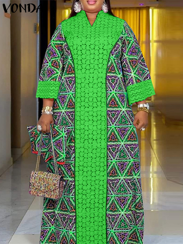 Femmes imprimé fleuri Robe Maxi 2025 VONDA automne à manches longues ample longue Robe bohème robes surdimensionné col en v Robe d'été Baggy