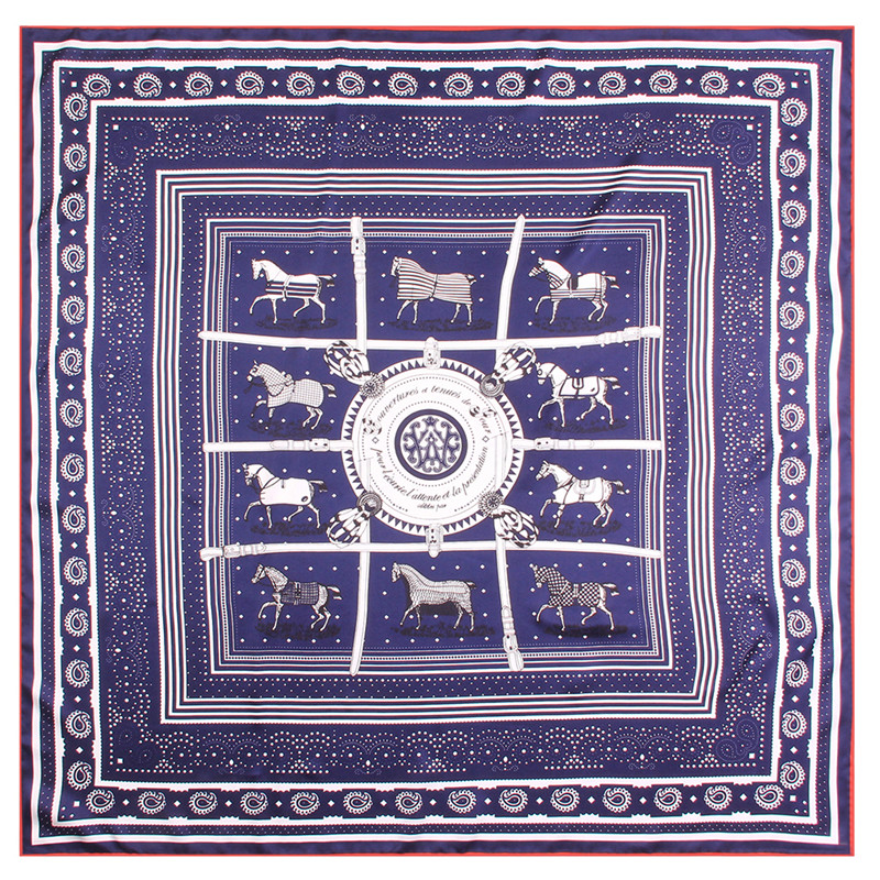 90cm ourlet roulé à la main Paisley cheval sergé soie carré écharpe femmes châle marque Hijab écharpe Foulard foulards conception Bandana
