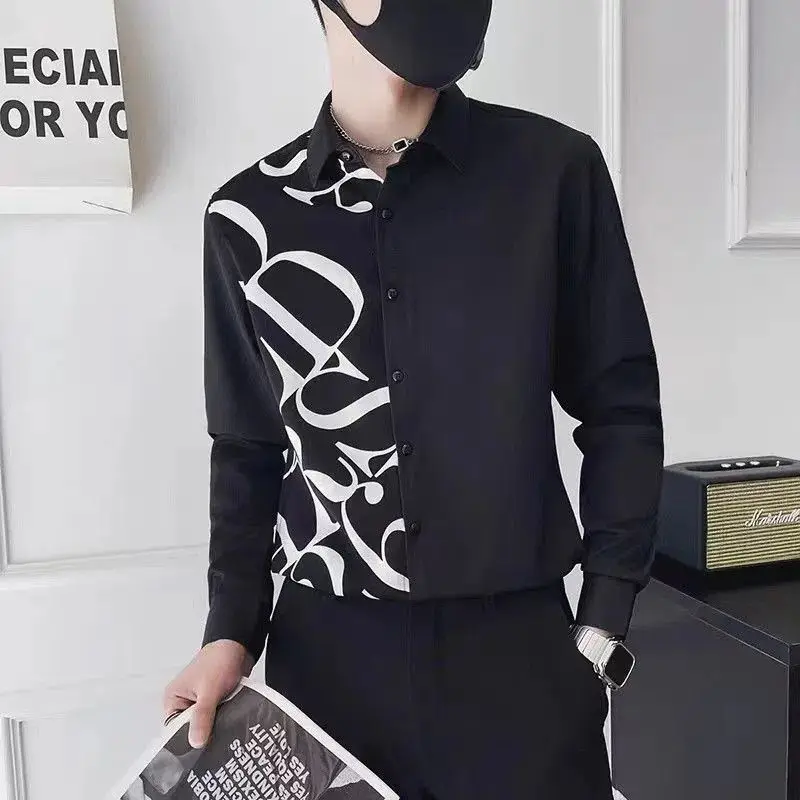 Chemise homme broderie graphique noir chemises homme créateur Social boutonné I coton avec manches mode 2025 Cool asie été
