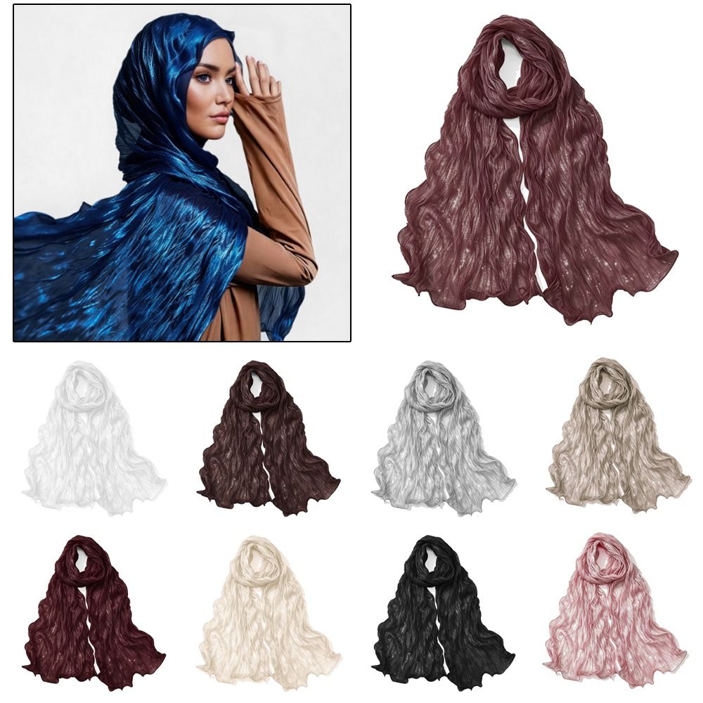 Écharpe longue en soie unie, perlée et brillante, protection solaire, bord festonné doux, pour le Ramadan et l'extérieur