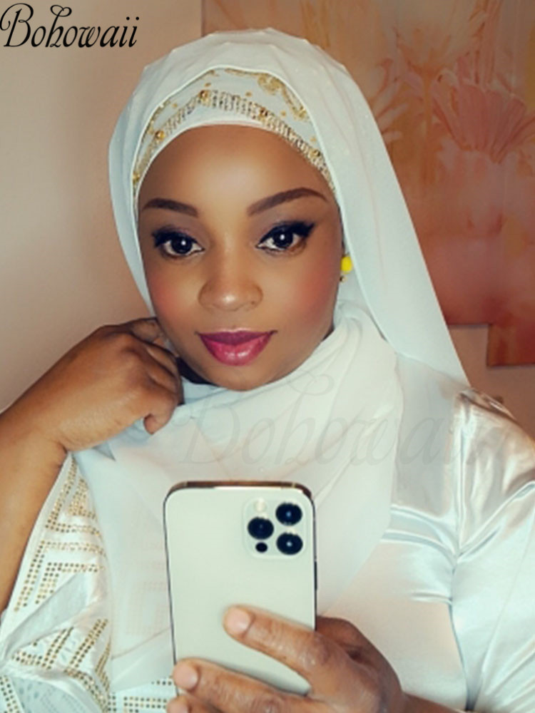 Musulman en mousseline de soie Hijabs Écharpe Turban or paillettes perles Hijab pour Femme Ramadan Foulard Musulmane Pour Femme Longue Foulard