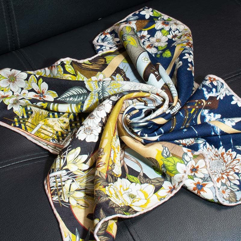 Écharpe carrée double face chaude pour femme 65x65cm 30% soie 70% laine imprimé artistique oriental châle d'hiver tour de cou