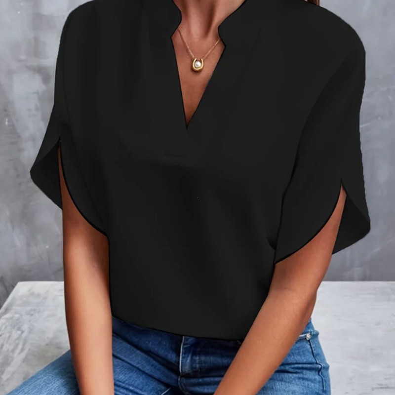 Blouse décontractée d'été pour femme, col en V, manches mi-longues, élégante, pour le bureau, coupe ample