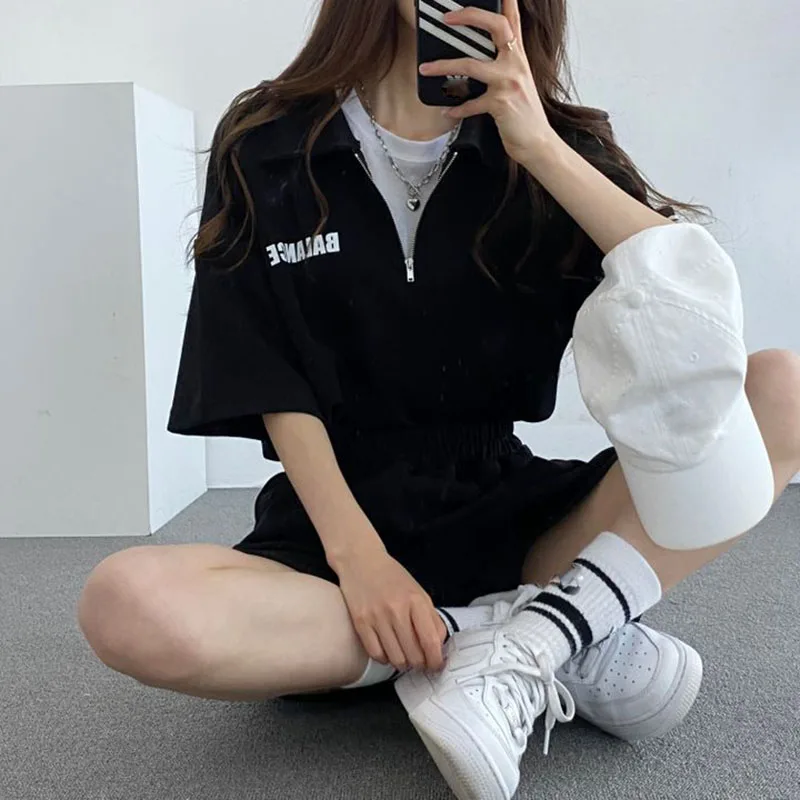 Ensembles de survêtement deux pièces pour femmes, chemisier à manches courtes, shorts à imprimé sportif, décontracté, solide, été