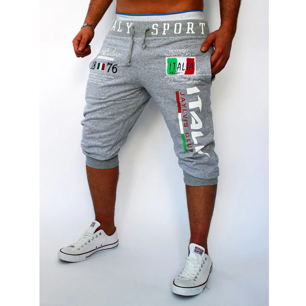 Pantalon capri à imprimé lettre pour homme, pantalon de sport court, pantalon de survêtement décontracté, longueur mollet, élastique, respirant, cordon de proximité, 4 couleurs